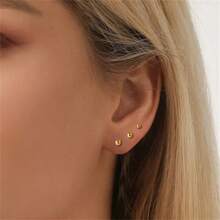 11pcs Gold Tone Ring & Earring Set - Multi-Hole Small Earrings, Surgical Steel Flat Back Earrings, Wood Stud Earrings, Unisex Cubic Zirconia Ball Earrings