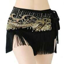 1 Pack Women's Tassel Sequin Belly Dance Hip Scarf Sexy Tassel Thin Hip Belt Skirt Dance Accessories Waist Chain For Stage Performance Practice Clothes