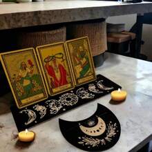 Soporte de madera para cartas de tarot con forma de luna y base rectangular, de 24,7 x 7,3 cm, para herramientas de adivinación de brujas