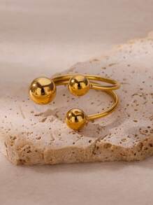 1PC Exaggerated Stainless Steel Bead Ball Rings For Women Men Open Adjustable Gold Color Stainless Steel Ring Waterproof Jewelry Gift