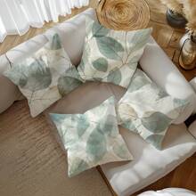 MEMNUN 4件套水彩渐变绿叶印花涤纶枕套，尺寸：17.7*17.7英寸/19.69*19.69英寸/15.75*15.75英寸，单面印花，不含枕芯，适用于家居装饰、客厅、卧室、汽车、沙发、床头板。