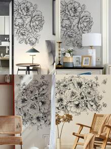 1pc Home Decorations Black Flower Wall Sticker, Modern Floral Pattern Wall Decal For Home,Stickers,Wall Decal,Vinyl Decal For Home Decorations, Wall Decoration Items Refresh Your Home