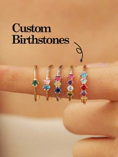 1pc Family Birthstone Rings, Personalized Birthstone Rings, Mother's Day Gifts, Simple Imitation Rhinestone Stacking Rings, Multi Stone Band Rings, Round Family Birthstones, Ring Gifts For Mother And Grandmother, Gold Silver Mother's Birthday Month Rings, Personalized Gifts For Her, Black, Silver, Gold, Stylish, Colorful, Vintage, Simple, Unisex, Casual, For Anniversaries, For Birthdays, For Graduation, For Prom, For Party, Customized Fashion Jewelry,Jewelry & Watches,Chic Autumn, Utilitarian Chic, Delicate Romance, Look Glamour,Enchanted Romance Gown