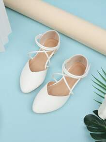 儿童钩环公主鞋，防滑尖头舒适软底白色平底鞋