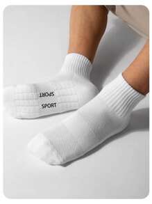 1/6 Pairs Thick Terry Crew Sports Socks For Men, Moisture Wicking, For Tennis, Badminton, Running, Basketball, Unisex, Fall