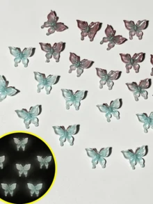 50 件发光蝴蝶图案美甲装饰 DIY 指甲饰 指甲宝石 美甲用品 母亲节礼物