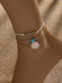 3pcs Set Vintage Nautical Infinity Stone Charm Anklet, Fashion Classic Versatile Women Foot Jewelry Fits Beach, Resort, Casual, Bar, Party, Travel, Daily Wear - Infinity Symbol - View 6