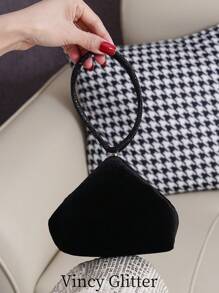 Mini Velvet Rhinestone Handbag Clutch, Unique Shape Cute Makeup Bag Coin Purse Stylish Small Bag - Black - View 1