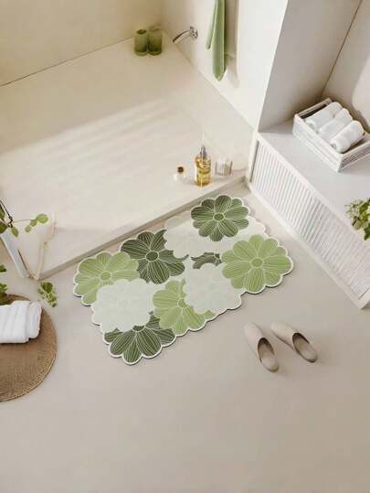 1 件装硅胶花朵图案浴室垫，快干、防污、可机洗，适用于浴室、厨房、入口等场景