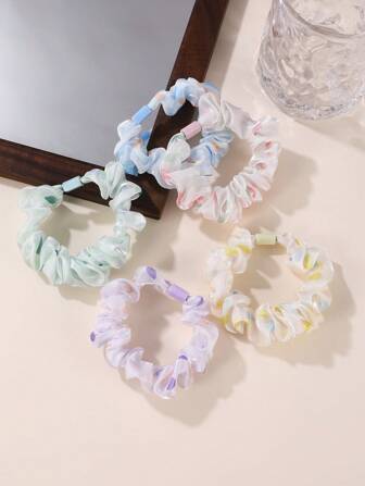 5 pezzi Scrunchies in organza a pois per donne, dolci e freschi, con alta elasticità, adatti per l'uso quotidiano in primavera ed estate