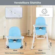 3in1 Hochstuhl Kinderhochstuhl inkl. Babyliege, Kombihochstuhl Babyhochsitz, höhenverstellbar Verstellbare Rückenlehne, mitwachsend ab 0 Monate bis 6 Jahre Babystuhl