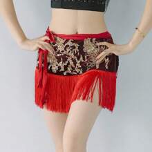 1 Pack Women's Tassel Sequin Belly Dance Hip Scarf Sexy Tassel Thin Hip Belt Skirt Dance Accessories Waist Chain For Stage Performance Practice Clothes