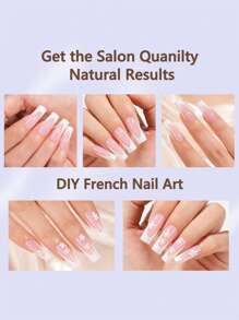 150 Móng tay gel kiểu Pháp - Móng tay giả màu hồng kiểu Pháp, Móng vuông ngắn, Móng tay giả dạng gel mềm, Móng tay giả ngâm nước acrylic, Dụng cụ làm móng - Nhiều màu - Xem 5