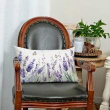 1 件亚麻薰衣草花卉和蝴蝶装饰枕套，季节性农舍风格，适用于沙发或长沙发 - 拉链开合，可机洗（单面，无插件），秋季装饰，秋季装饰，房间装饰