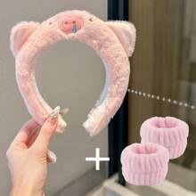 Bandă de păr drăguță din pluș cu model de porc roz, accesoriu de păr în stil animal, cerc de păr la modă, potrivită pentru spălarea feței și coafura, decor de baie pentru casă, decor de toamnă, înapoi la școală