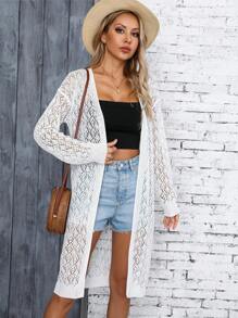 Cardigan lung din tricot cu scobire pentru femei, pulover subțire deschis în față