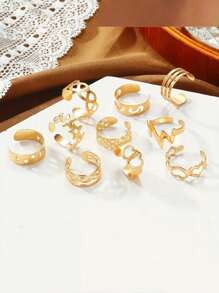 10 Pieces Star & Moon Open Toe Ring Set - Adjustable Geometric Hollow Beach Toe Rings