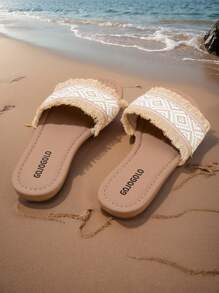 2024 年夏季新款女童编织休闲软底拖鞋 - 米色 - 查看 4