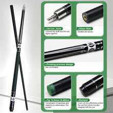 عصا بلياردو محترفة طويلة 146 سم مكونة من قطعتين من ألياف الزجاج، ذات عمود أسود وطراز الماسات البيضاء، رأس جلدي عالي الجودة قطره 12.5 ملم، متعددة الطبقات للقبضة القوية، مناسبة لجميع مستويات اللاعبين - الأسود - مشاهدة 5