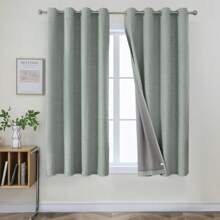 Rideau 100% caché 2 pièces, rideau en lin isolé thermiquement anti-chaleur texturé opaque rideau à œillets isolation légère anti-UV décoration chambre maison salon intérieur