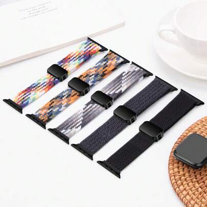 1PC For Men&Women Nylon Braided Band Compatible With Apple Watch 41mm 40mm 38mm 42mm 44mm 45mm 46mm 49mm Sports Loop Ring Wrist Strap For Apple Watch Series 10/9/8/7/6/5/Se/4 Magnetic Buckle Strap