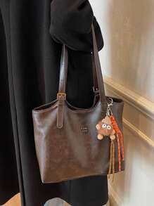 New Solid Color PU Leather Fashionable Shoulder Bag For Women, Casual Retro Top Handle Bag, Magnetic Snap Closure, Large Capacity, Suitable For Shopping, Dating, And Versatile