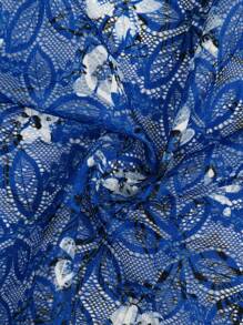 Yukiwi Women's Floral Print Sheer Open Front Lace Jacket,Vacation Daily Clothes - Royal Blue - View 4