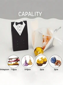 Boîte à bonbons de mariage de style européen de 40/20 pièces, boîte-cadeau de mariage en forme de robe de mariée et de marié (deux styles, la moitié de chaque), boîte-cadeau à bonbons avec ruban, boîte-cadeau d'accompagnement de demoiselle d'honneur et d'homme d'honneur, centre de table de mariage, parfait pour la décoration de fête de mariage, emballage de cadeau de mariage
