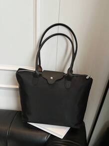 Một chiếc túi xách tay đơn giản và đa năng, màu trơn, dung tích lớn, có khóa kéo, có thể đeo vai, phù hợp cho mua sắm, du lịch, công sở, đi làm và các dịp khác. - màu đen - Xem 3