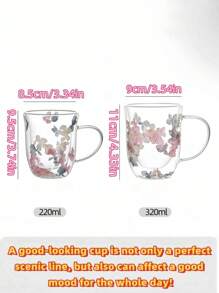 Tasse en verre avec poignée et fleurs séchées, Mug à café avec poignée, Tasse à thé au lait avec poignée, Verre à eau, Un choix de cadeau idéal ! Retour à l'école