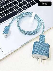 5pcs/Set Rhinestone Decor Charger Cover And Data Cable Protector Set, Charging Adapter Cover Compatible With Apple 18W/20W Fast Charger, Compatible With Iphone 16/15 Series Charger Protector