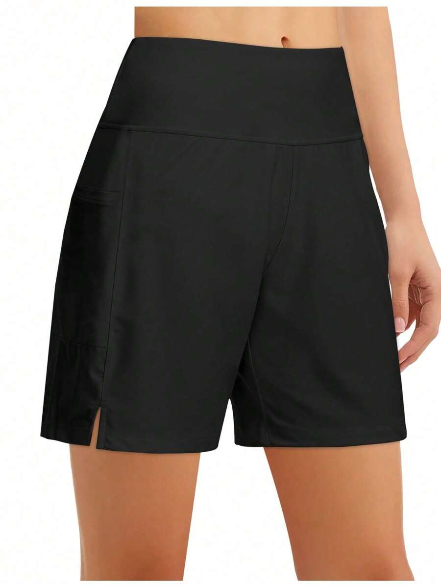 Women's 5" High Waisted Swim Board Shorts With Liner And Pockets Quick-Dry Beach & Swimming Shorts,Local Delivery - 黑色 - 查看 1