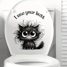 Whimsical Cat Bathroom Sticker - "I See Your Butt" Funny Animal Print, Self-Adhesive PVC Bathroom Decals, Easy To Apply, Semi-Matte Finish, No Power Required, Bathroom Decor | Modern Decor | Self-Adhesive Decals, Toilet Sticker Decals Bath Rug Floor Carpet Fall Decor Bathroom Accessories - Black Cat - View 1