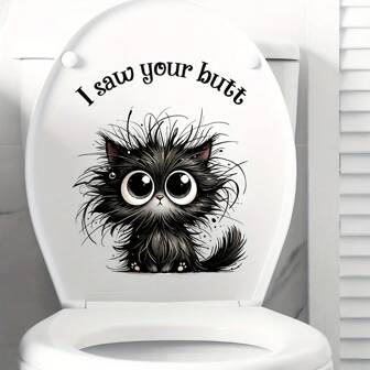 Whimsical Cat Bathroom Sticker - "I See Your Butt" Funny Animal Print, Self-Adhesive PVC Bathroom Decals, Easy To Apply, Semi-Matte Finish, No Power Required, Bathroom Decor | Modern Decor | Self-Adhesive Decals, Toilet Sticker Decals Bath Rug Floor Carpet Fall Decor Bathroom Accessories