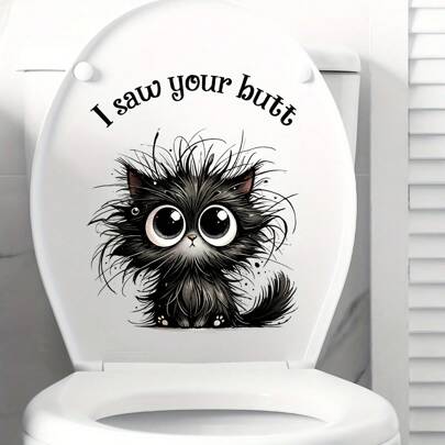 Whimsical Cat Bathroom Sticker - "I See Your Butt" Funny Animal Print, Self-Adhesive PVC Bathroom Decals, Easy To Apply, Semi-Matte Finish, No Power Required, Bathroom Decor | Modern Decor | Self-Adhesive Decals, Toilet Sticker Decals Bath Rug Floor Carpet Fall Decor Bathroom Accessories