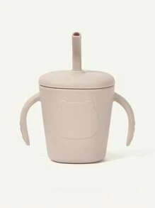 1 pieza Botella de agua/taza de leche personalizada de silicona con pajita, tapa antipolvo y antiderrame, esencial para alimentación, regalo personalizado para niños y niñas, diseño de oso de dibujos animados, para todo el año