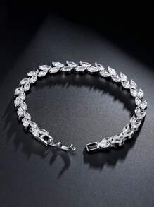1pc Fashionable Cubic Zirconia Copper Inlaid Zirconia Women's Adjustable Silver Color Bracelet, Daily Wear