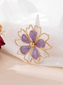 Enamel Drip Floral Design Necklace, Ring And Earrings Set, Elegant And Fashion Accessories Suitable For Gifts, Parties And Daily Wear - Mauve Purple - View 13