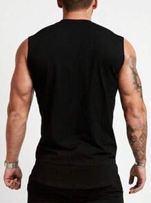 Men's Casual Street Sports Style For Spring And Summer, With A Domineering Lion And Cross Design Icon Print, Slim Fit And Thin Black Tank Top, Suitable As A Gift For Domineering Friends - Black - View 2