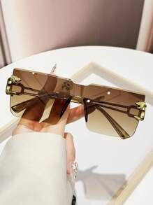 European & American Style Edgy Square Frameless Fashion Fashion Glasses With Gradient Lens, Versatile Accessory - Multicolor - View 16