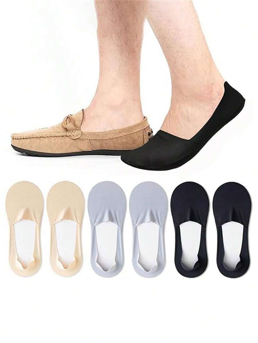 3 Pairs Men's Thin Low-Cut Invisible Socks, Seamless Fit For Comfortable Strides; Breathable, Soft, - Multicolor - View 1