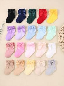 paquete de 10 pares de calcetines de bebé de 0 a 3 años, colores aleatorios con adornos de moño adorables