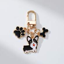 1 件心形、骨头和小狗装饰锌合金油滴“爱你狗”宠物钥匙扣，卡通可爱品种，如柯基犬、萨摩耶犬、法国斗牛犬、达尔马提亚犬、柴犬、比熊犬，是送给宠物爱好者的完美礼物，狗爸爸和妈妈配件汽车配件包饰