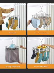 1 件多功能不锈钢袜子架，实心 20/40 夹子晾袜子架，多夹晾衣架，强力弹簧夹，夹紧不脱落，