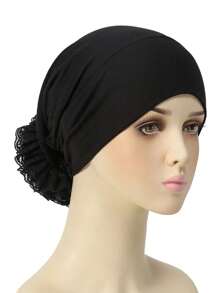 1 Piece Of Lace Floral Headscarf Hat, Solid Color Large Flower Milk Silk Small Hat Lace Floral Hat Toe Cap, Adjustable Strap Cap