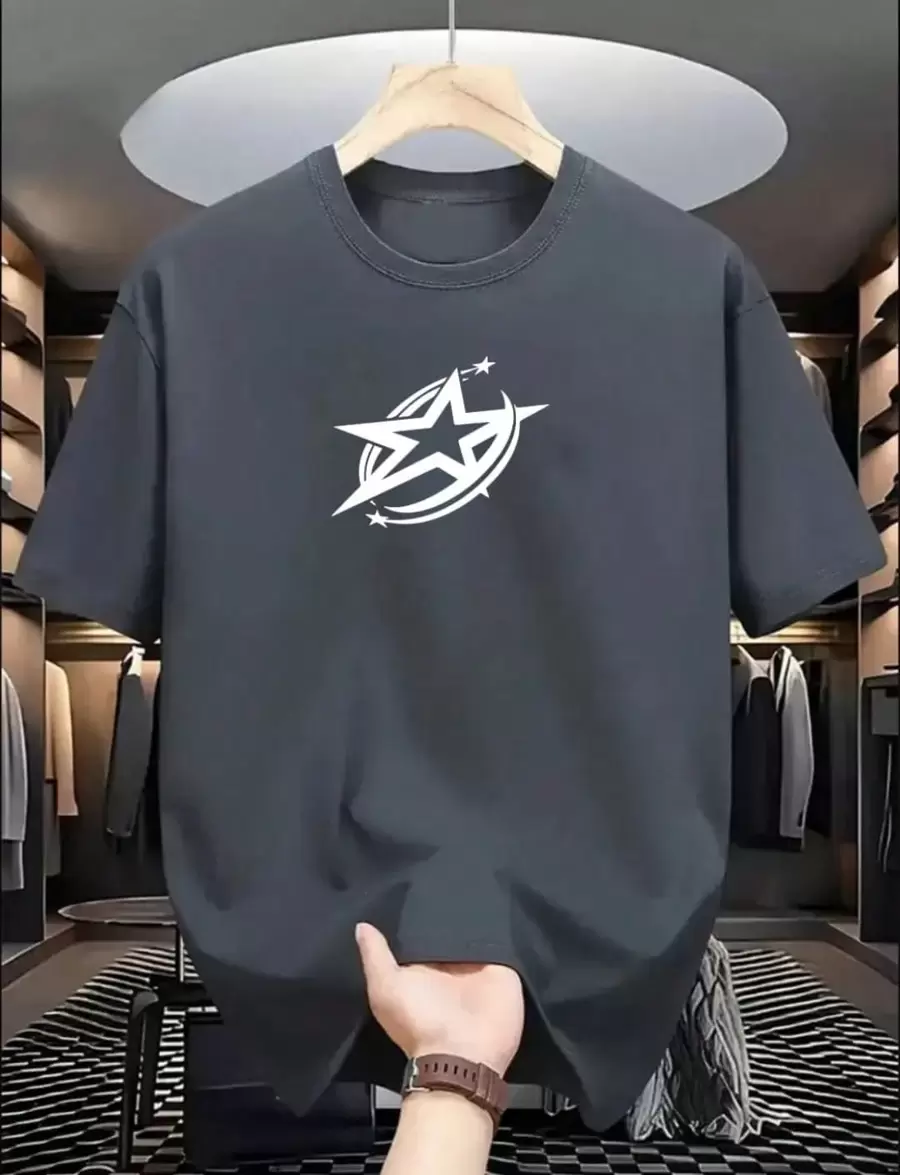 Casual Star T-Shirt Star Streetwear 100% Cotton - Màu xám đen - Xem 1