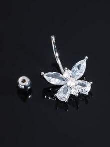 1pc Body Jewelry Navel Piercing, Fashionable Rhinestone Butterfly Navel Ring