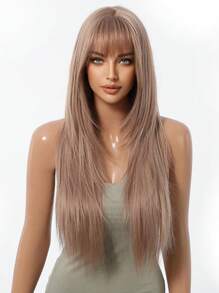 This Comfortable, Natural And Breathable Mocha Brown Straight Hair 28-Inch Wig Is A Synthetic Wig For Women And Girls, Suitable For Role-Playing, Party And Wedding Wigs, As Well As Daily Wear. It Is Also A Halloween And Christmas Gift - 駝色 - 查看 4