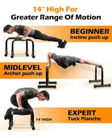 Push Up Bar, 14'' High Steel Parallettes & Dip Bar With Full Coverage Foam Handle, Heavy-Duty Calisthenics Parallel Bars For L-Sit, Dips, Home Gym Strength Training Workout - Black - View 4