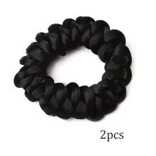 2pcs Retro Style Braided Elastic Hair Buns - Made Of Polyester And Spandex Blend, Multi-Color, Hair Accessories For Women With Short Hair, Perfect For High Buns, Suitable For Casual Daily And Travel Wear